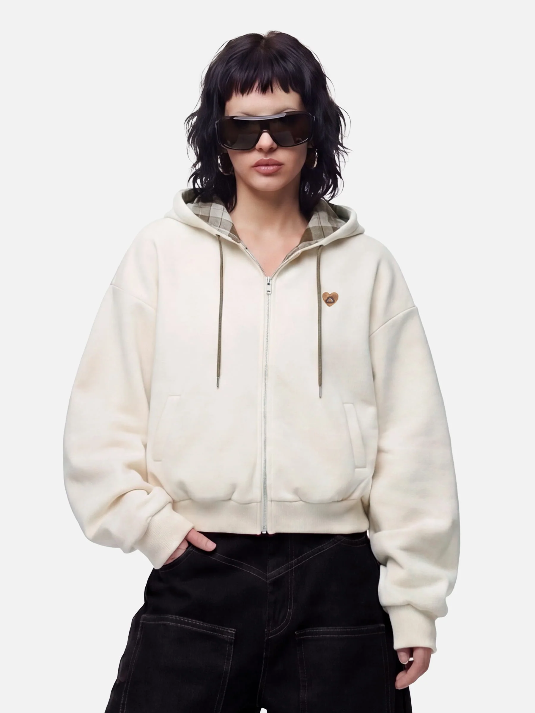 Aelfric Eden Boxy Reversible Plaid Zip Up Hoodie - Image 2