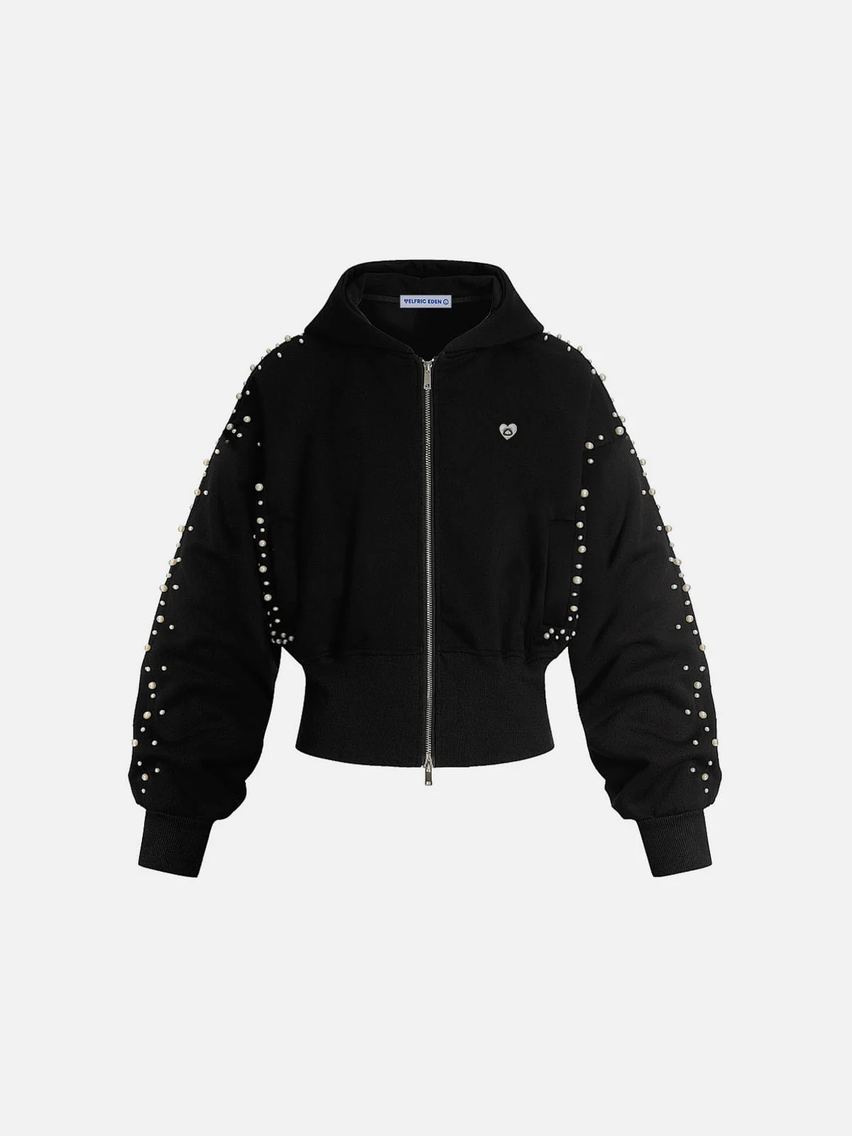 Aelfric Eden Cropped Pearl Studded Zip Up Hoodie - Image 2