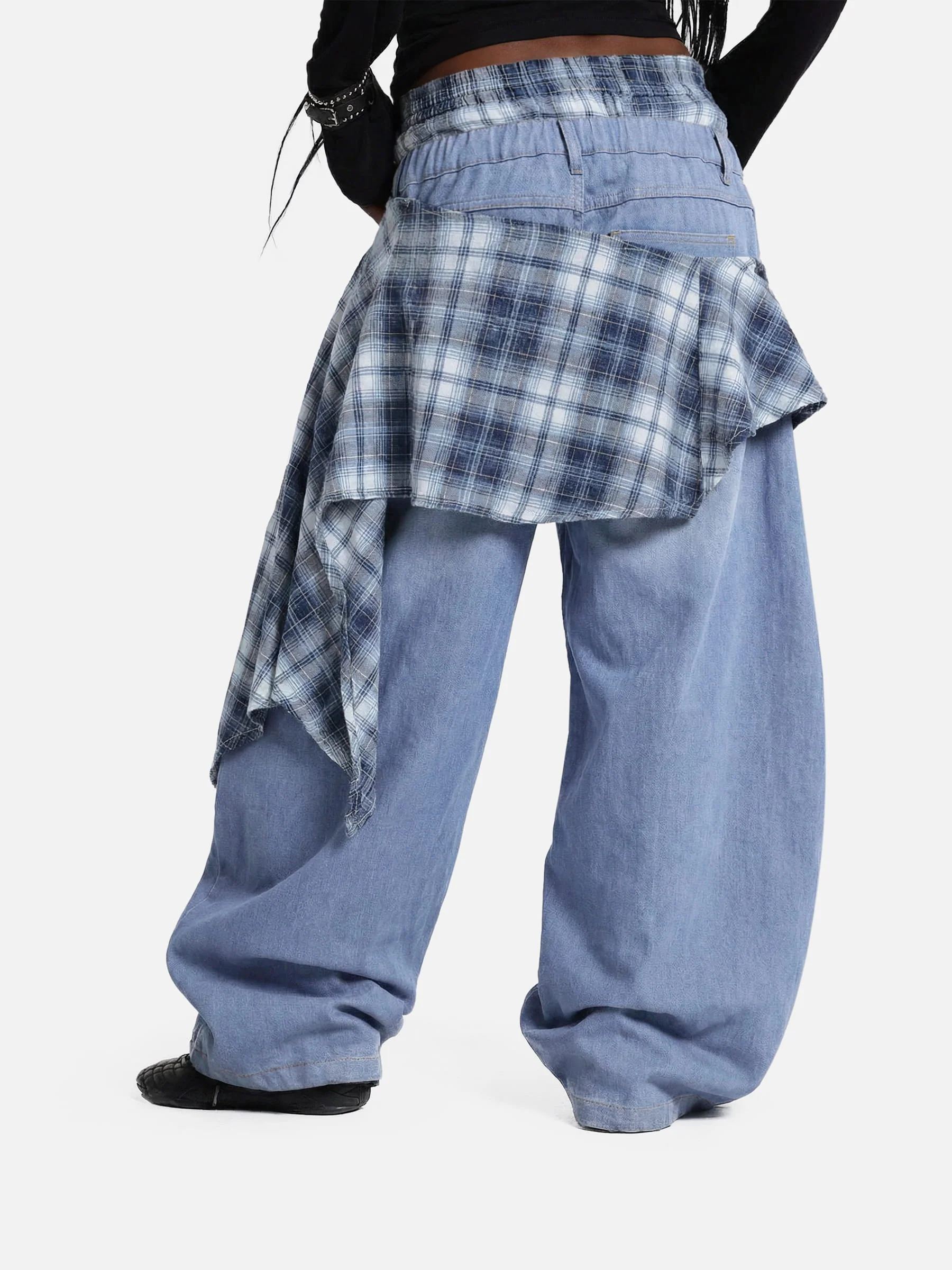 Aelfric Eden Double Waist Plaid Baggy Barrel Jeans - Image 3