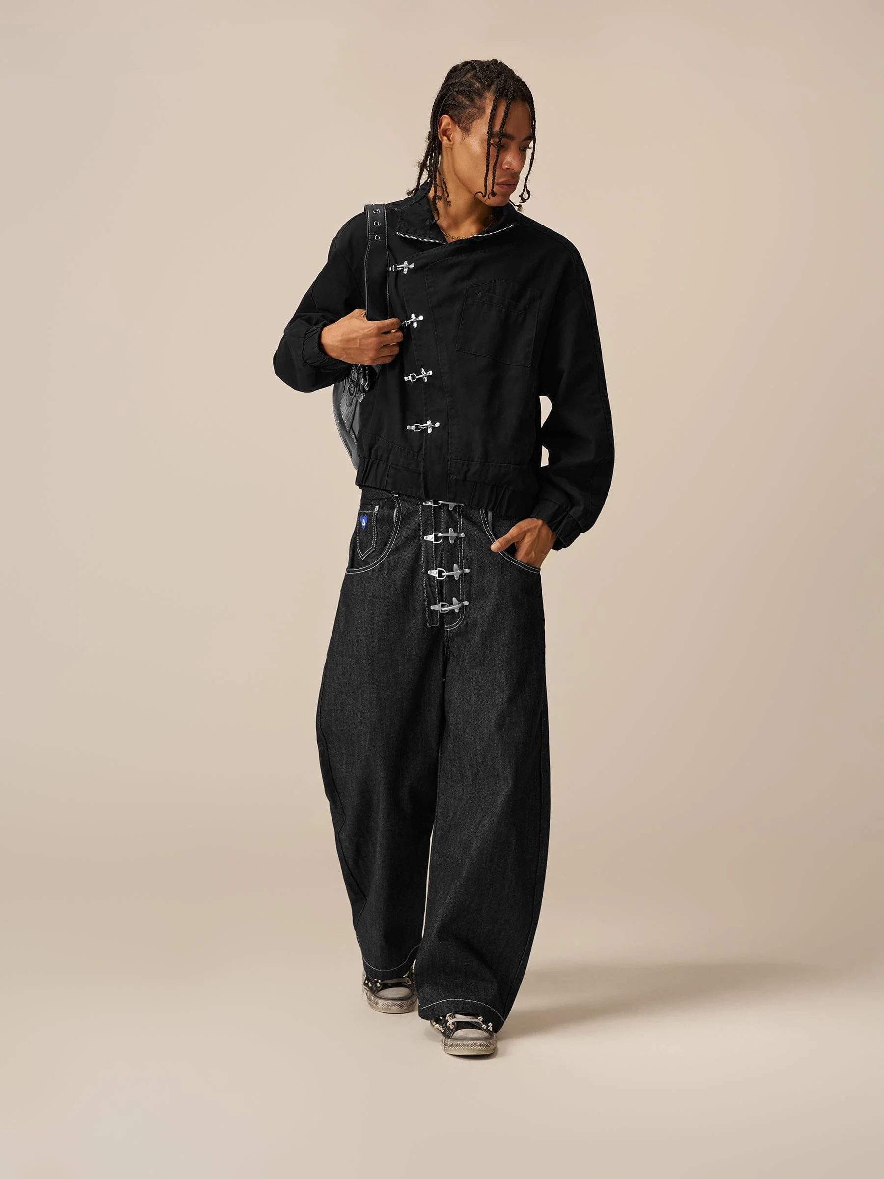 Aelfric Eden Metal Button Raw Baggy Barrel Jeans - Image 3