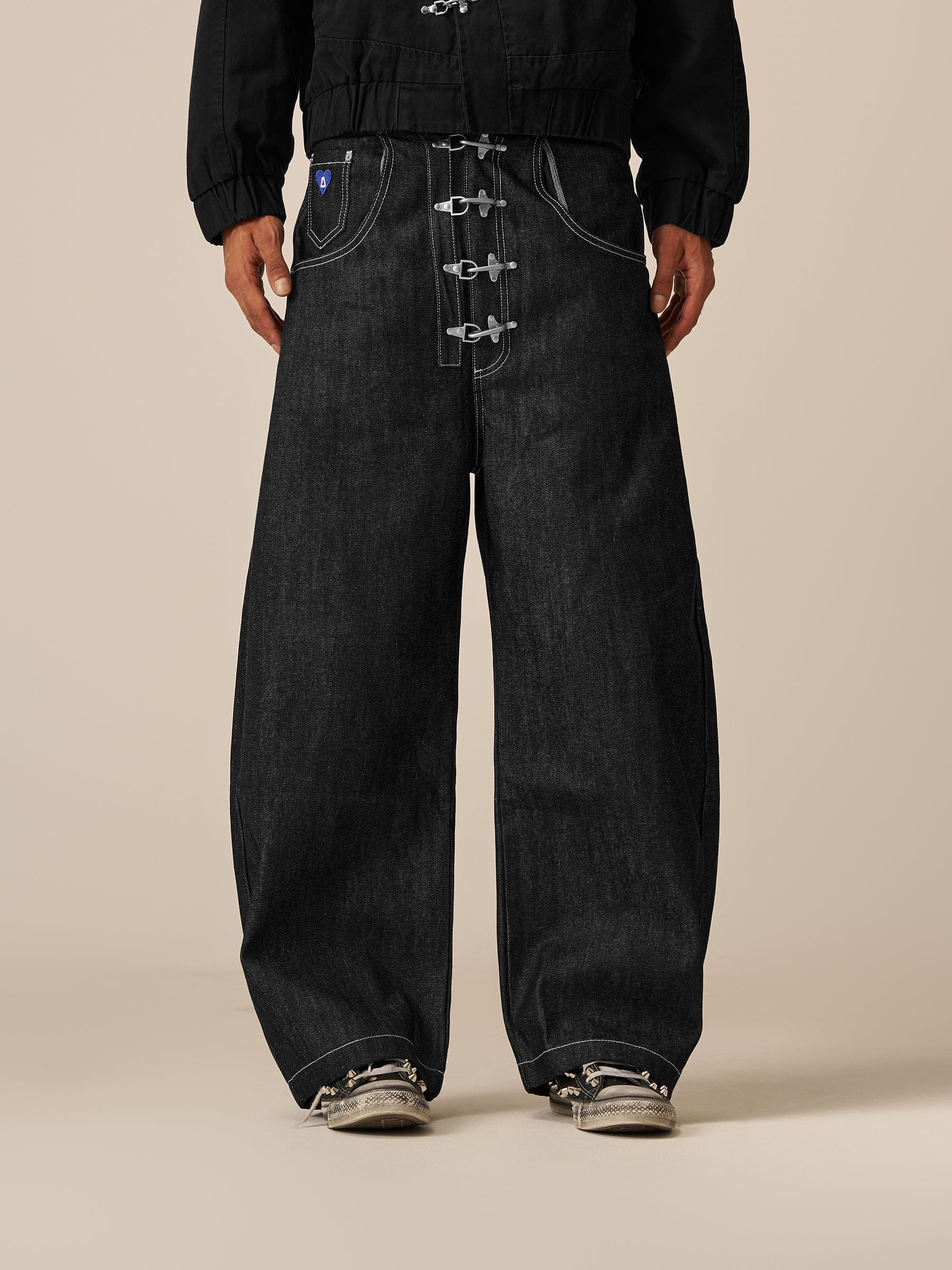 Aelfric Eden Metal Button Raw Baggy Barrel Jeans - Image 6