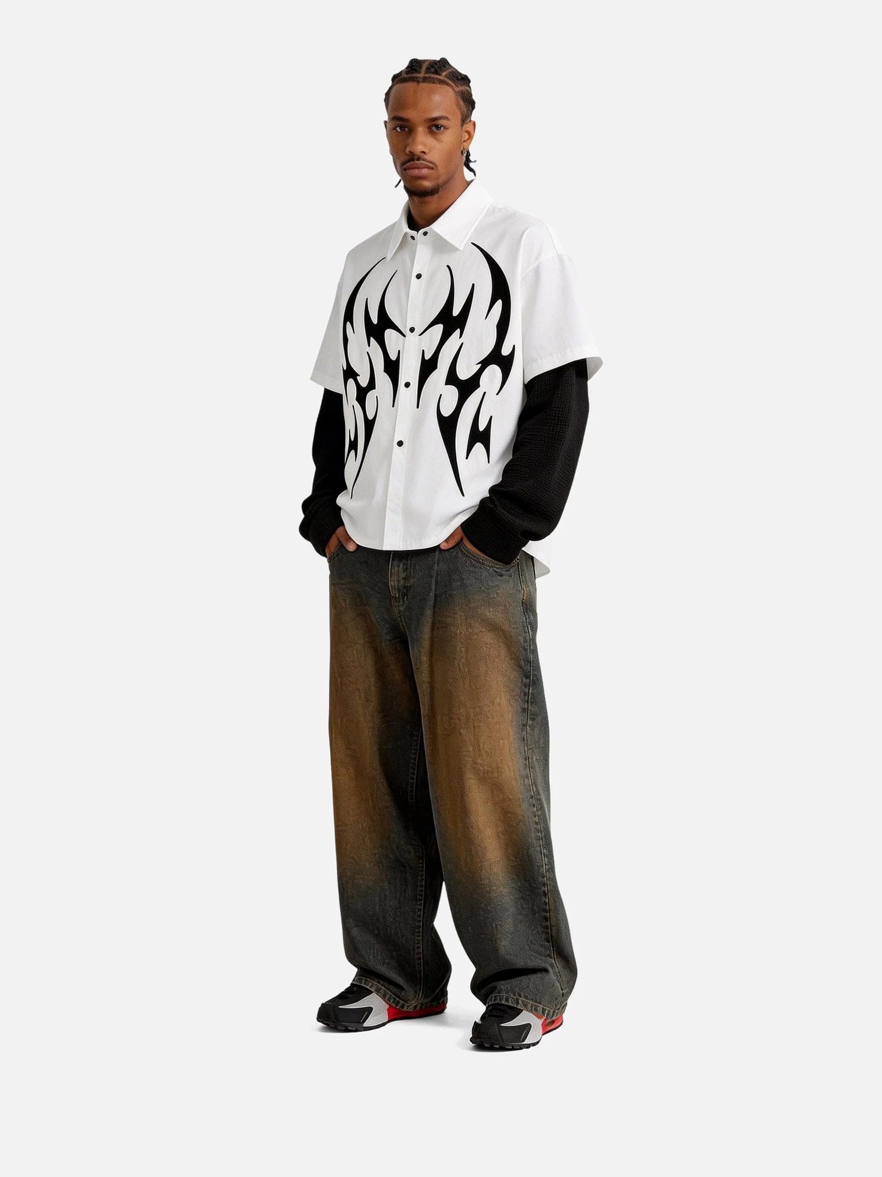Aelfric Eden Tribal Panel Layered Long Sleeve Shirt - Image 3